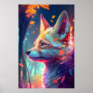 Poster Fox Animal Portrait Peinture Dark Caractère Spirit