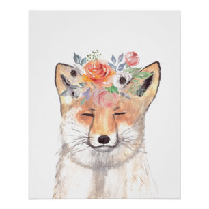 Poster Fox aquarelle Orange Forêt Brown Art Animal