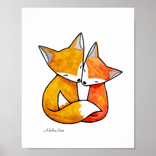Poster Fox Art Imprimer Red Fox Couple Illustration Poste (Devant)