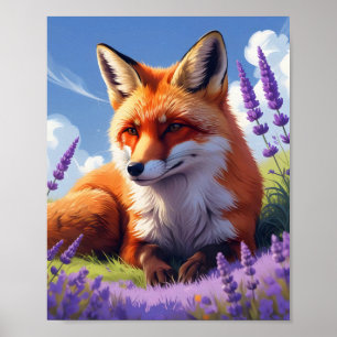 Poster Fox Coloré Moderne Dans Un Champ De Lavande Vibran