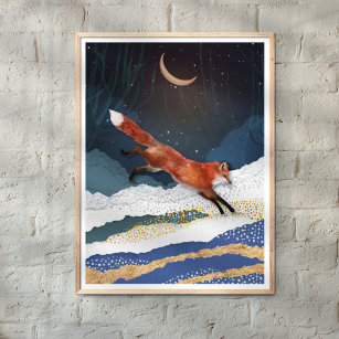 Poster Fox Et Lune Magique Fairytale Paysage Peinture
