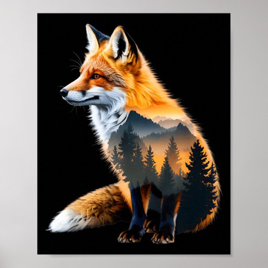 Poster Fox Forest Nature Lover Mountains Hiking Camng Bus (Devant)