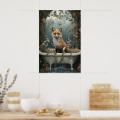 Poster Fox In Bathtub Floral Print, Vintage Bathroom (Cuisine)