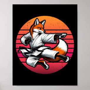 Poster Fox Karate Cartoon Retro Sunset Girls Garçons Enfa
