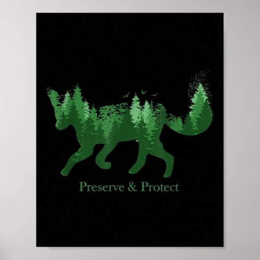 Poster Fox Silhouette Preserve & Protect Environmenta (Devant)