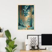 Poster Fox Wall Art Print Winter Bamboo Forest - Vertical (Bureau à domicile)