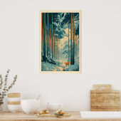 Poster Fox Wall Art Print Winter Bamboo Forest - Vertical (Cuisine)
