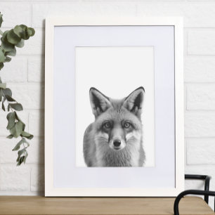 Poster Fox Woodland Modern Portrait noir blanc