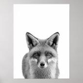 Poster Fox Woodland Modern Portrait noir blanc (Devant)