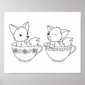 Poster Foxes de teacup - Bébé Animaux dans une Coupe Colo (Devant)