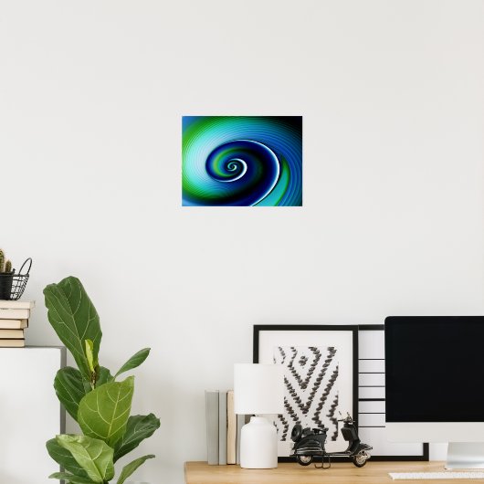 Poster Fractal Blue Green Spiral Art Abstrait (Bureau à domicile)