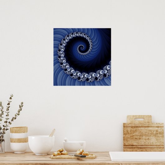 Poster Fractal Blue Spiral (Cuisine)