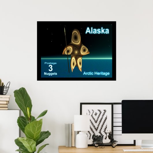 Poster Fractal Inuit Hunter - Alaska Postage (Bureau à domicile)