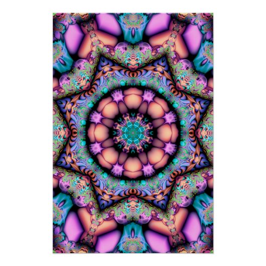 Poster Fractal Mandala Floral Psychedelic (Devant)