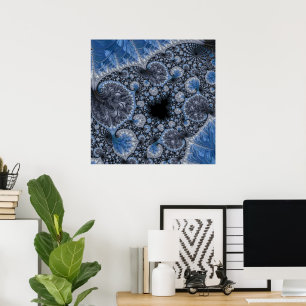 Poster Fractale Abstraite Bleu Noir