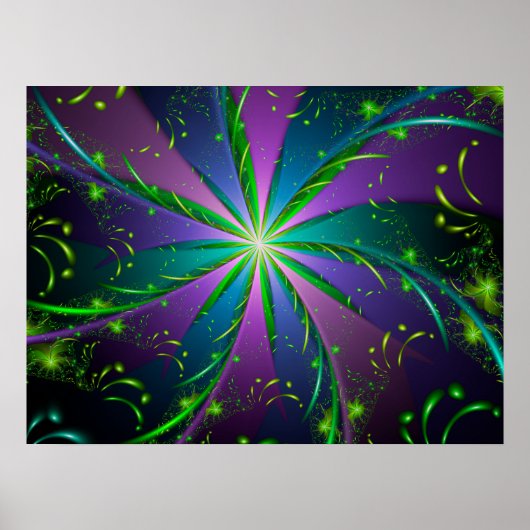 Poster Fractale aquatique violet et vert (Devant)