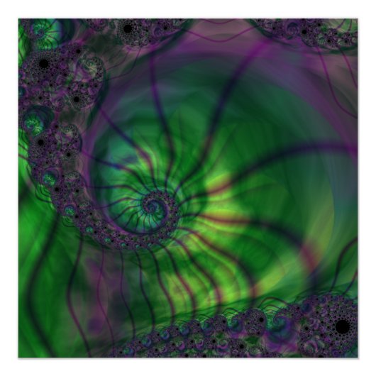 Poster Fractale avec spirale verte et violette (Devant)
