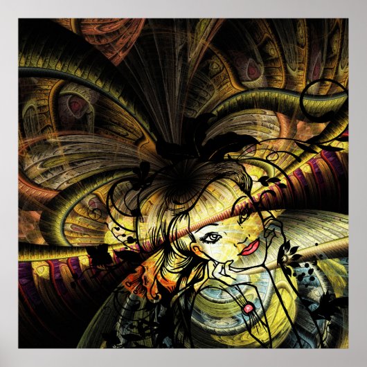 Poster Fractale Colorée Avec Fille Florale (Devant)