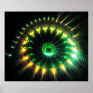 Poster Fractale de roue à aubes de jet vert et jaune