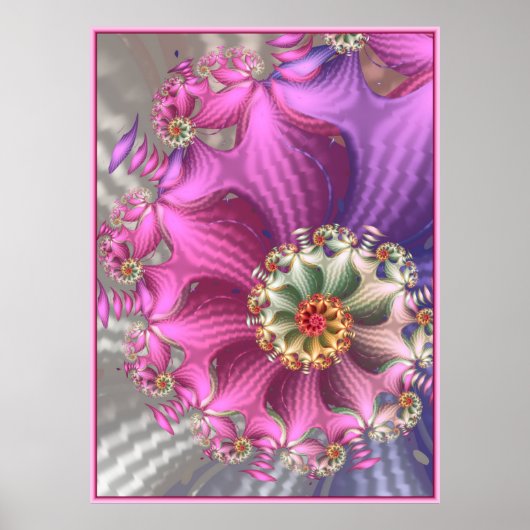Poster Fractale en soie rose et violet (Devant)