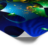 Poster Fractale Florale Étoilée Bleu Cosmique Lime (Coin)