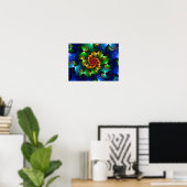 Poster Fractale Florale Étoilée Bleu Cosmique Lime (Bureau à domicile)