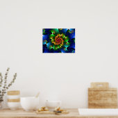 Poster Fractale Florale Étoilée Bleu Cosmique Lime (Cuisine)