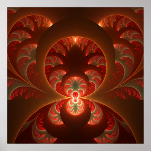 Poster Fractale moderne abstraite orange rouge lumineuse