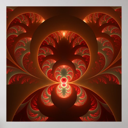 Poster Fractale moderne abstraite orange rouge lumineuse (Devant)