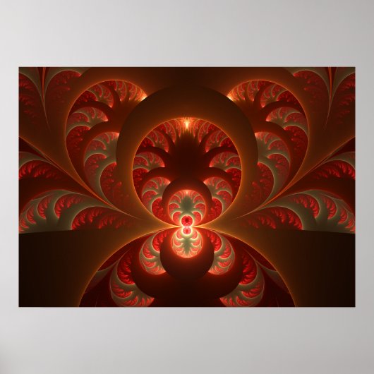 Poster Fractale moderne abstraite orange rouge lumineuse (Devant)