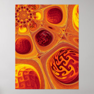 Poster Fractale orange kaléidoscopique