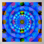 Poster Fractale spirale bleue avec points (Devant)