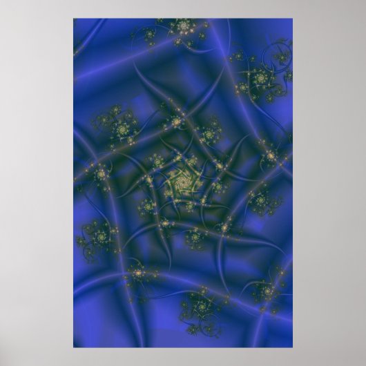 Poster Fractée avec éclats de spirale bleu jaune et vert (Devant)