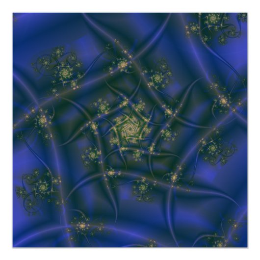 Poster Fractée avec éclats de spirale bleu jaune et vert (Devant)