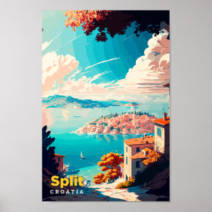 Poster Fractionner Croatie Art Voyage Illustration Vintag