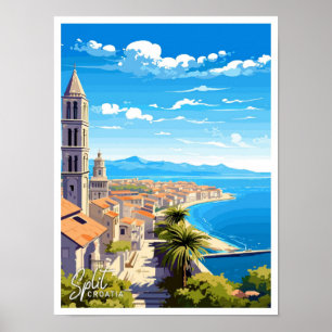 Poster Fractionner Croatie Voyage illustration Vintage