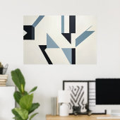 Poster Fragments Abstraits Minimalistes Bleu & Noir (Bureau à domicile)