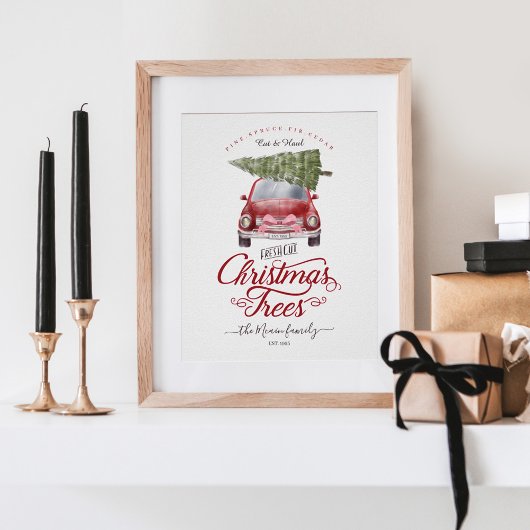 Poster Fraîchement Coupé Arbres de Noël Aquarelle Rouge V