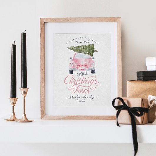 Poster Fraîchement Coupé Arbres de Noël Chic Rose Aquarel