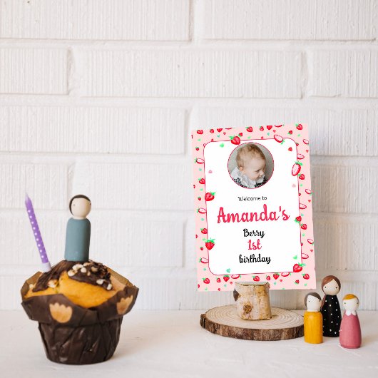 Poster Fraise 1er anniversaire baie de fête première