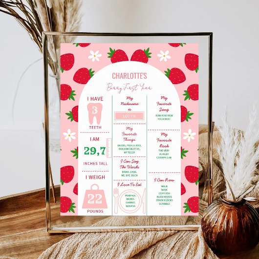 Poster Fraise 1er Anniversaire Jalon Sucré 1