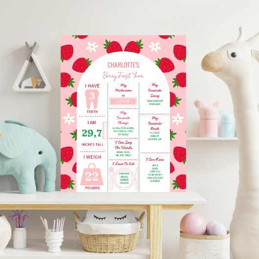 Poster Fraise 1er Anniversaire Jalon Sucré 1