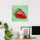 Poster Fraise avec Feuille - Style Peinture (Bureau à domicile)