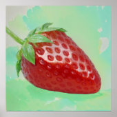 Poster Fraise avec Feuille - Style Peinture (Devant)