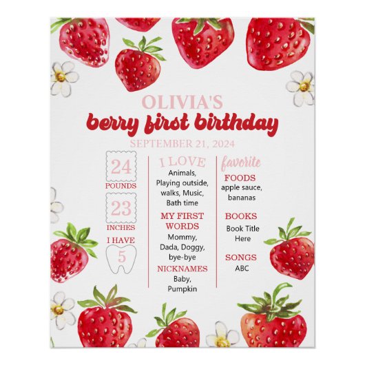 Poster Fraise Berry Premier anniversaire Jalon (Devant)