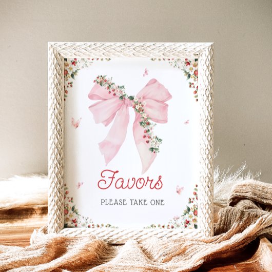 Poster Fraise Berry Sweet Rose Bow Baby shower Faveurs