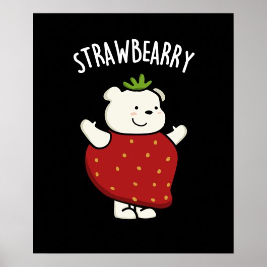 Poster Fraise Funny Pun d'ours aux fraises Dark BG (Devant)