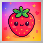 Poster Fraise Kawaii souriante sur Pastel Gradient Backg (Devant)