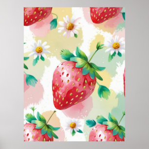 Poster Fraise mignonne arc-en-ciel Fête d'anniversaire de