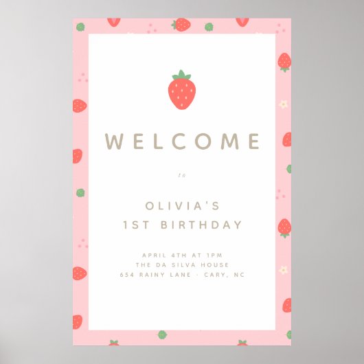 Poster Fraise sucrée Premier anniversaire (Devant)